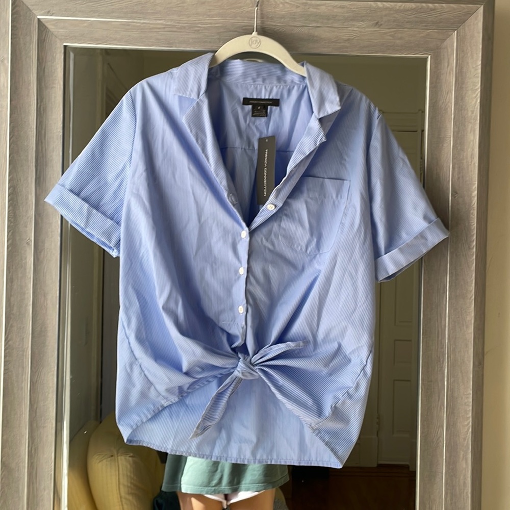 NWT French Connection Blue and White Striped Button Up Size Small / Medium